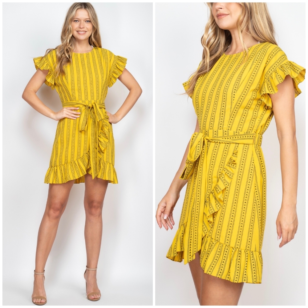 LAST ONE❗THE CLOTHING COMPANY Boho Chic Mustard Short Sleeves Ruffle Dress - Picture 9 of 10